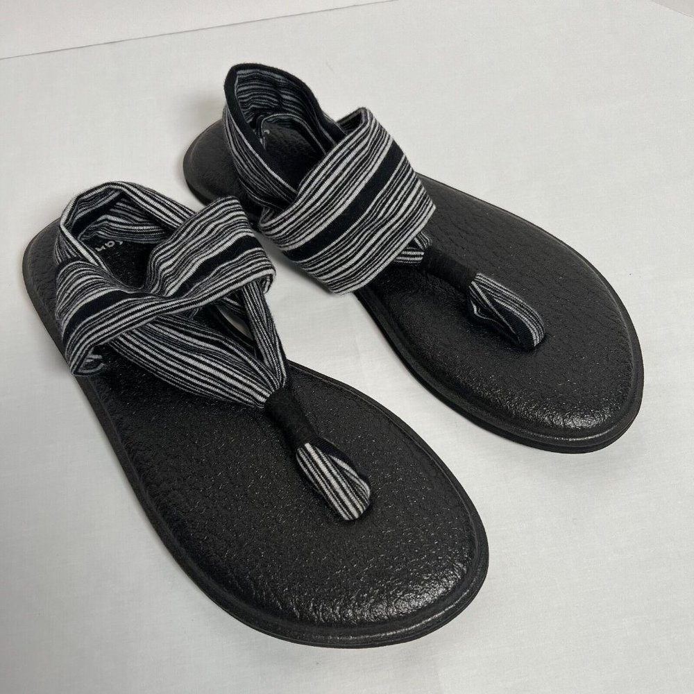 Sanuk Yoga Sling Women's Sandals Gray Black‎ White Size 8 SWS10001